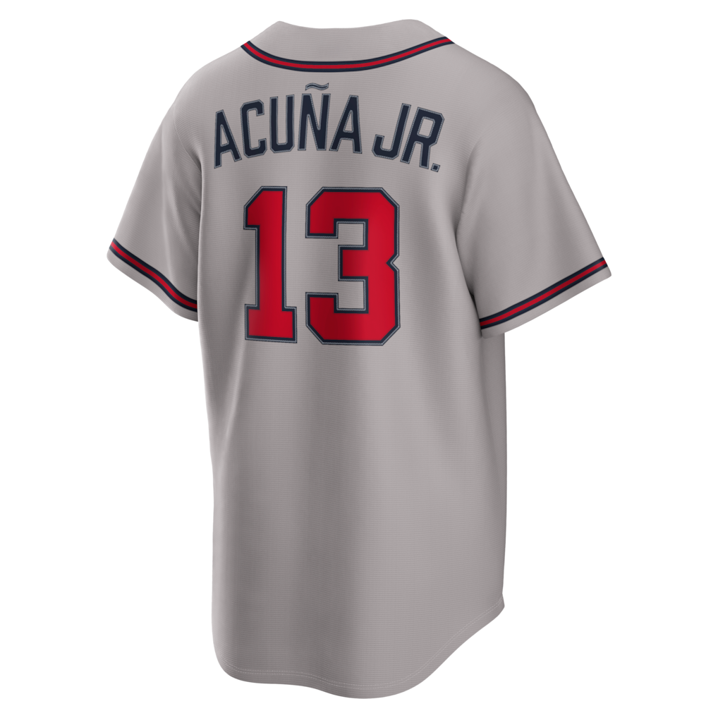 Crovyie A.Braves #13 Ronald Acuña Jr. Gray Road Replica Stitched Personalized Jerseys