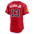 Crovyie A.Braves #13 Ronald Acuña Jr. Red Alternate Authentic Sponsor Patch Stitched Personalized Jerseys