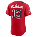 Crovyie A.Braves #13 Ronald Acuña Jr. Red Alternate Authentic Sponsor Patch Stitched Personalized Jerseys