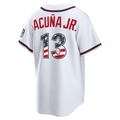 Crovyie A.Braves #13 Ronald Acuña Jr. White USA 250 Fourth of July Home Stadium Stitched Personalized Jerseys