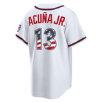 Crovyie A.Braves #13 Ronald Acuña Jr. White USA 250 Fourth of July Home Stadium Stitched Personalized Jerseys