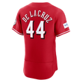 RONEY C.Reds #44 Elly De La Cruz Red Alternate Authentic Sponsor Patch Stitched Jersey