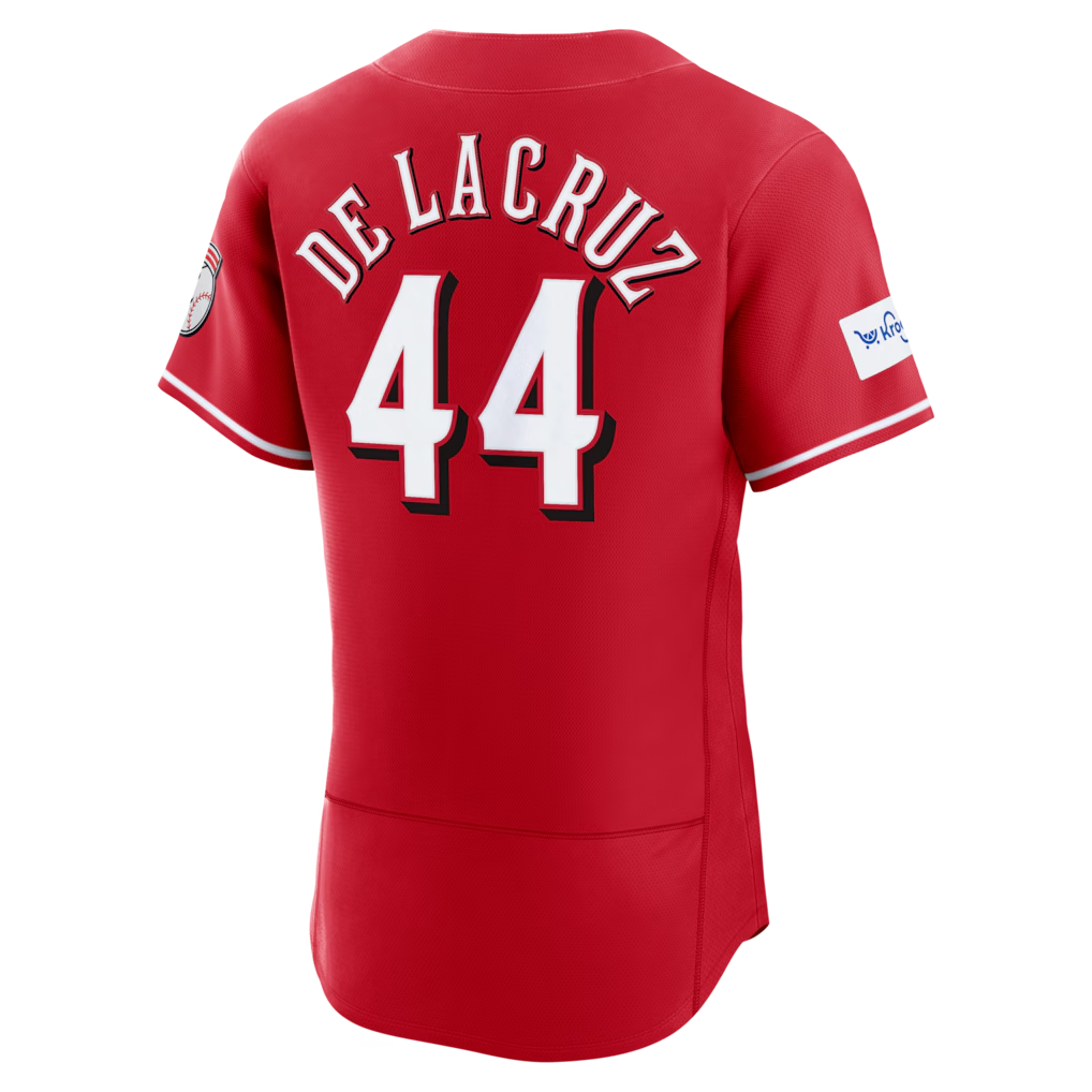 RONEY C.Reds #44 Elly De La Cruz Red Alternate Authentic Sponsor Patch Stitched Jersey