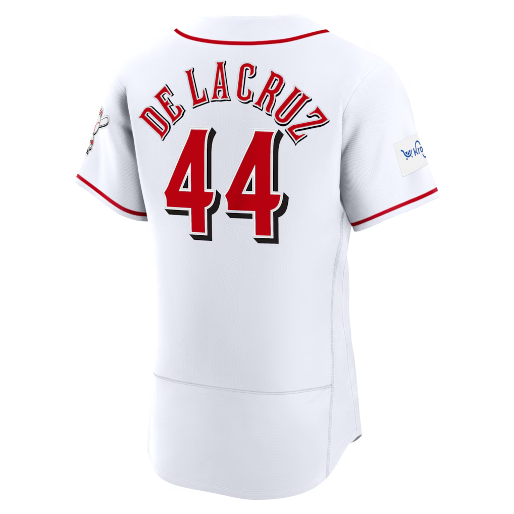 RONEY C.Reds #44Elly De La Cruz White Home Authentic Sponsor Patch Stitched Jersey