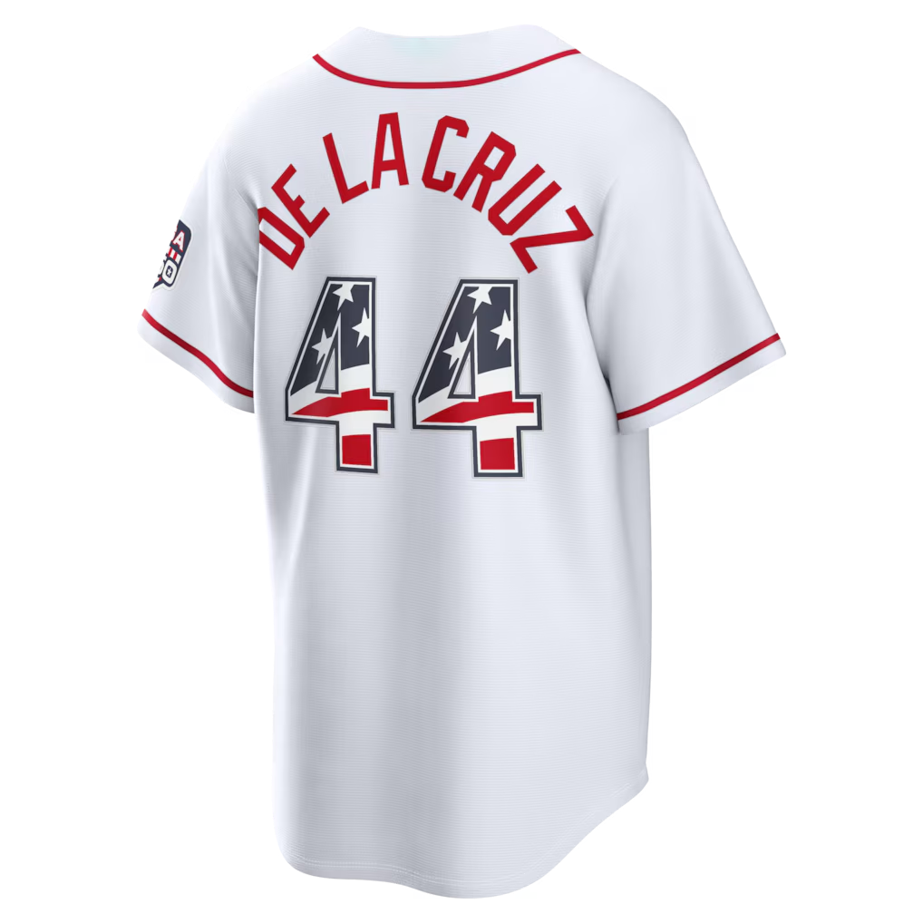 RONEY C.Reds #44 Elly De La Cruz White USA 250 Fourth of July Home Stadium Stitched Jersey