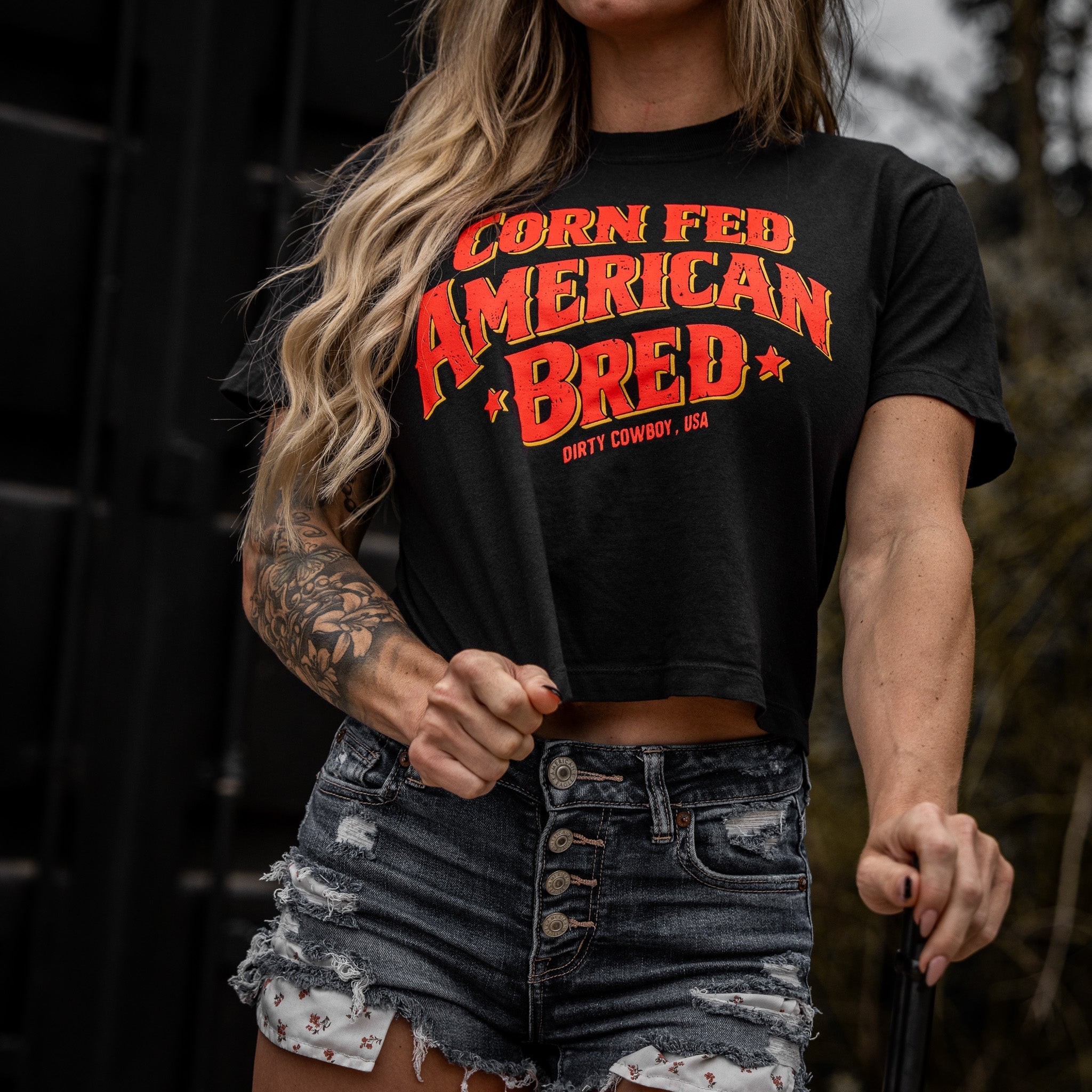 Corn Fed American Bred Women's Heavyweight Cropped T-Shirt