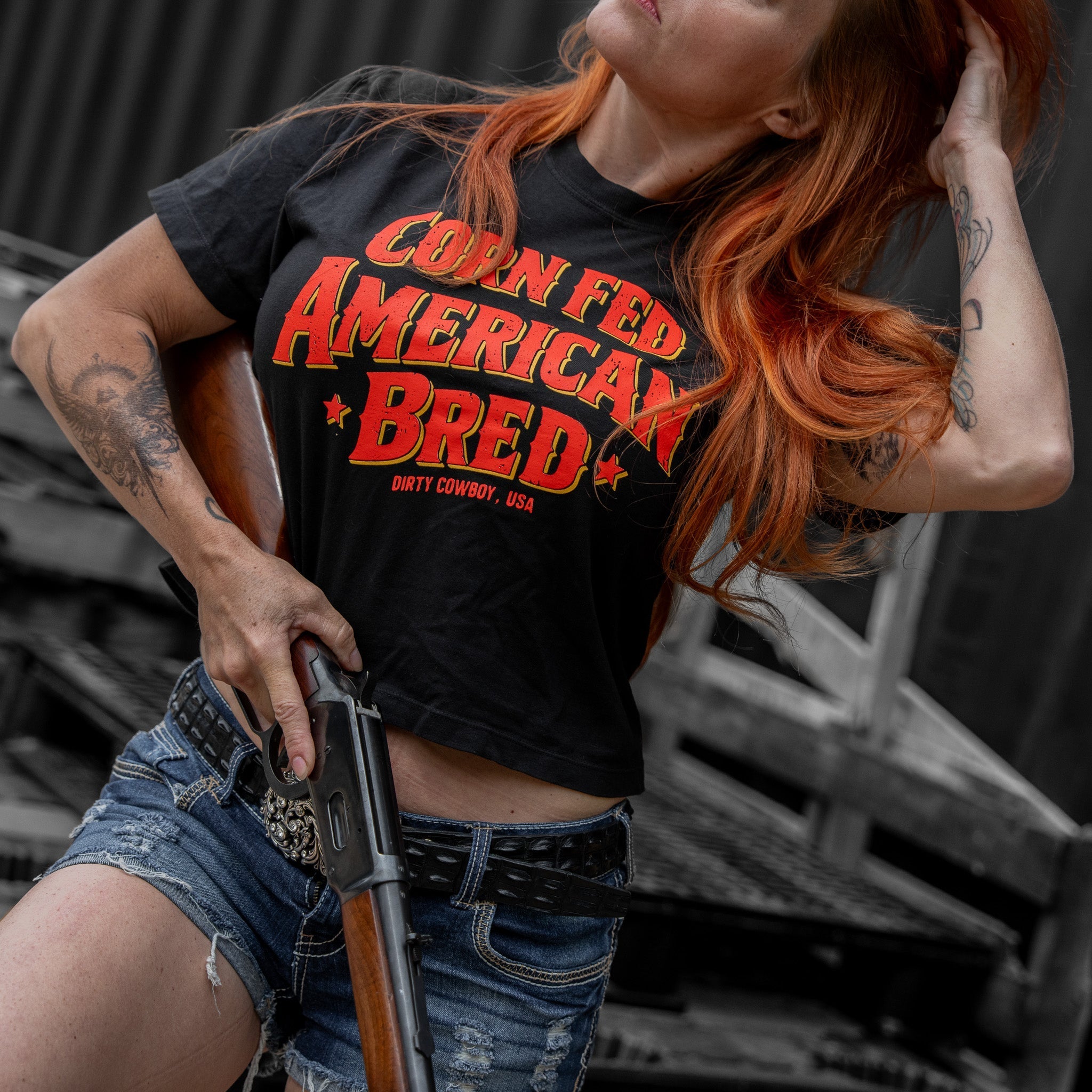 Corn Fed American Bred Women's Heavyweight Cropped T-Shirt