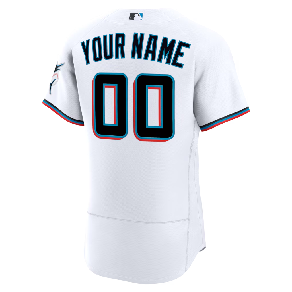 RONEY Custom M.Marlins White Home Authentic Stitched Jersey