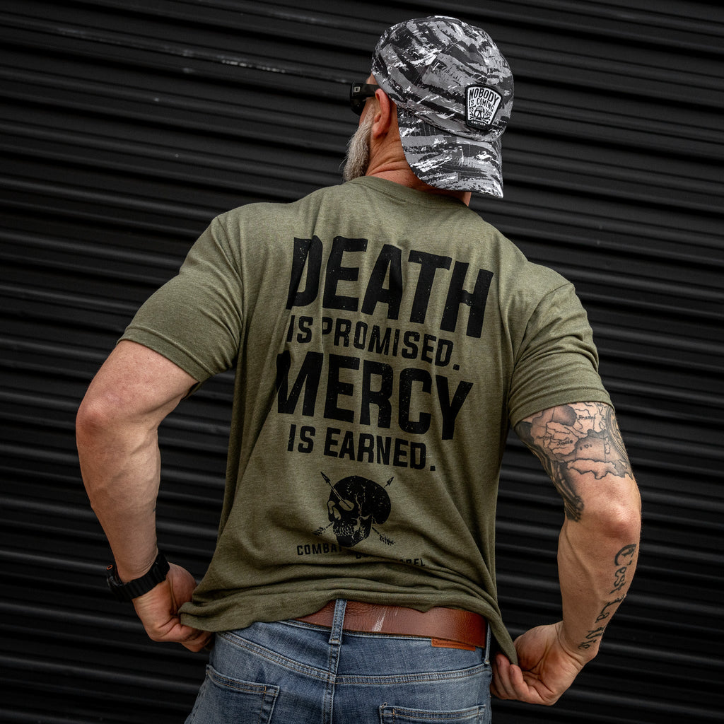 Death Is Promised. Mercy Is Earned Men's T-Shirt