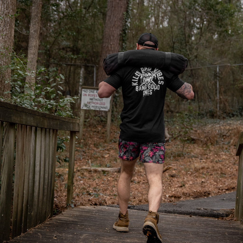 Kill Bad Vibes. Bang Good Ones Skull Men's T-Shirt