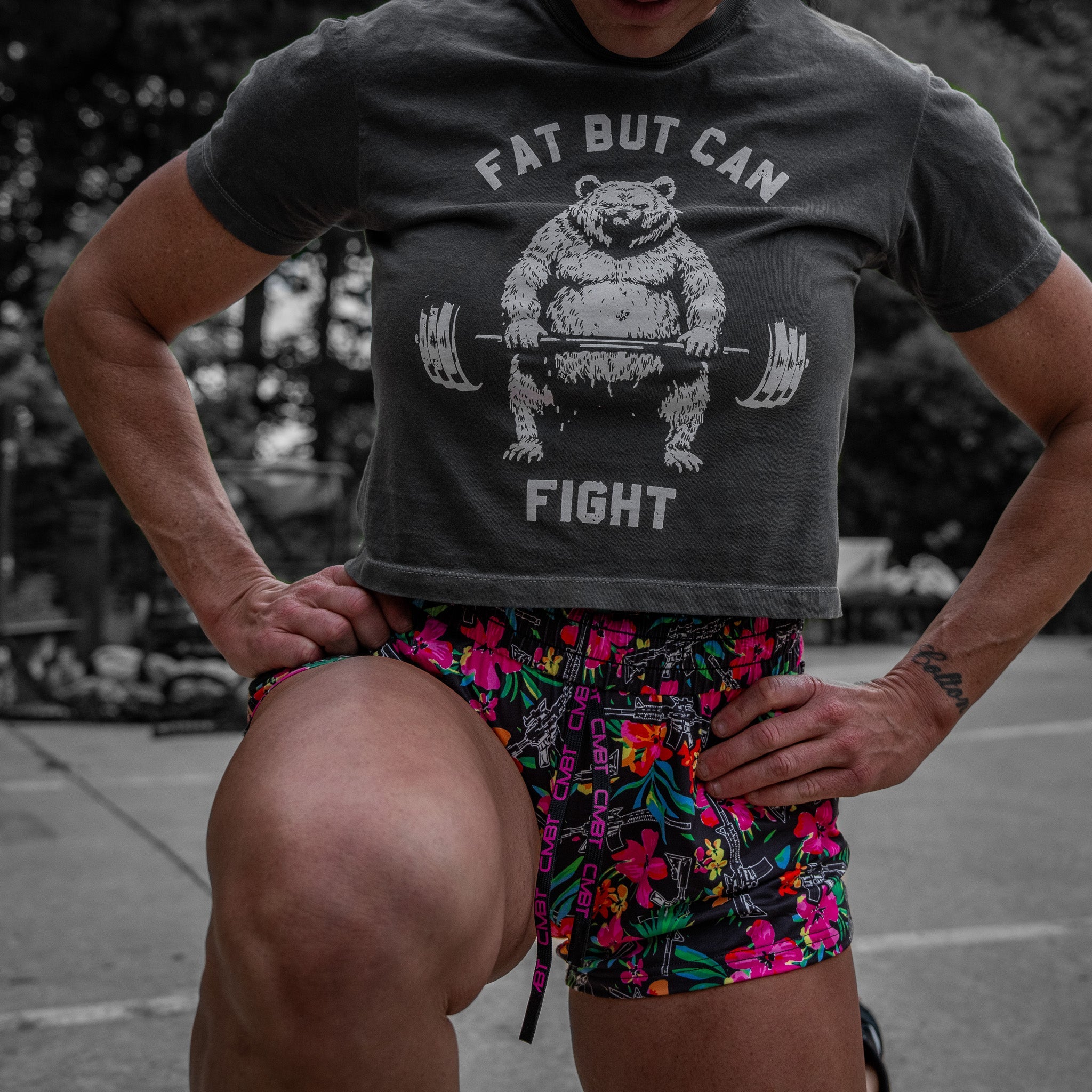 Fat But Can Fight Women's Crop Heavyweight Tee