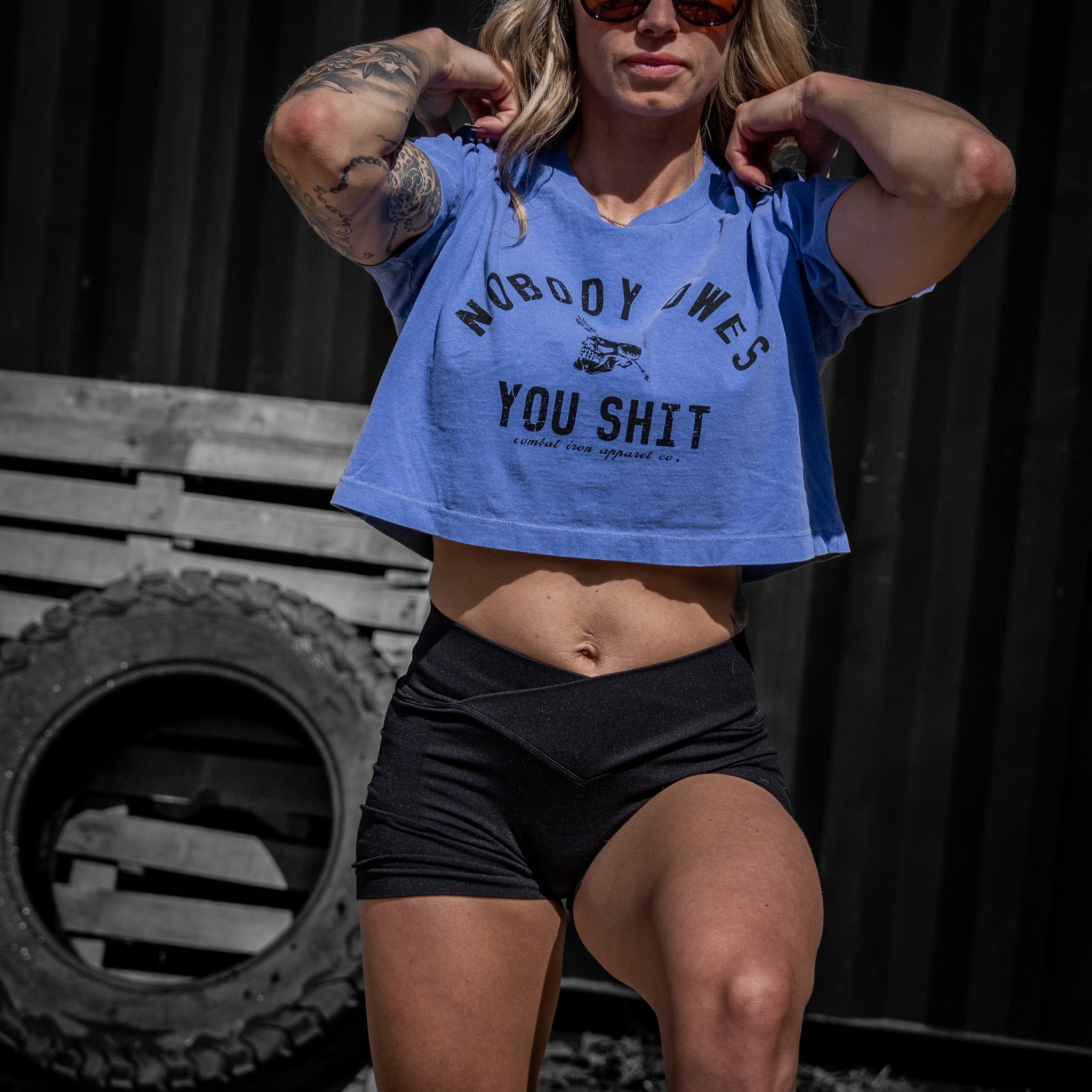 Nobody Owes You Shit Skull Women's Crop Heavyweight Tee