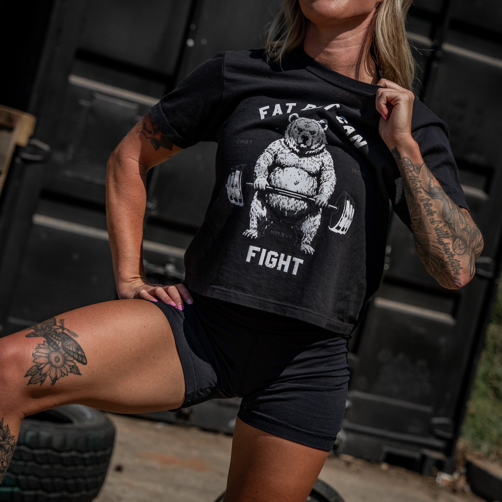 Fat But Can Fight Women's Crop Heavyweight Tee