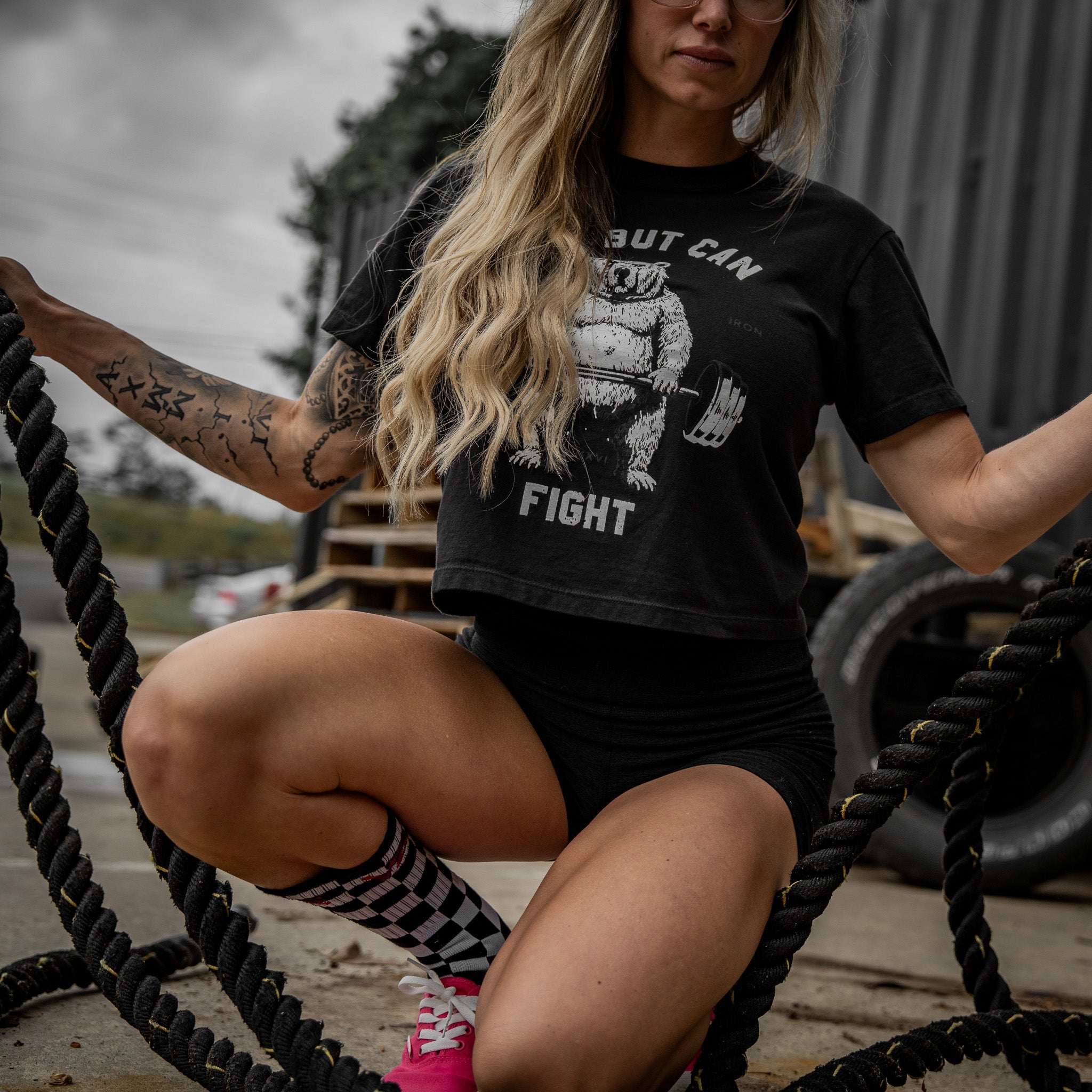 Fat But Can Fight Women's Crop Heavyweight Tee