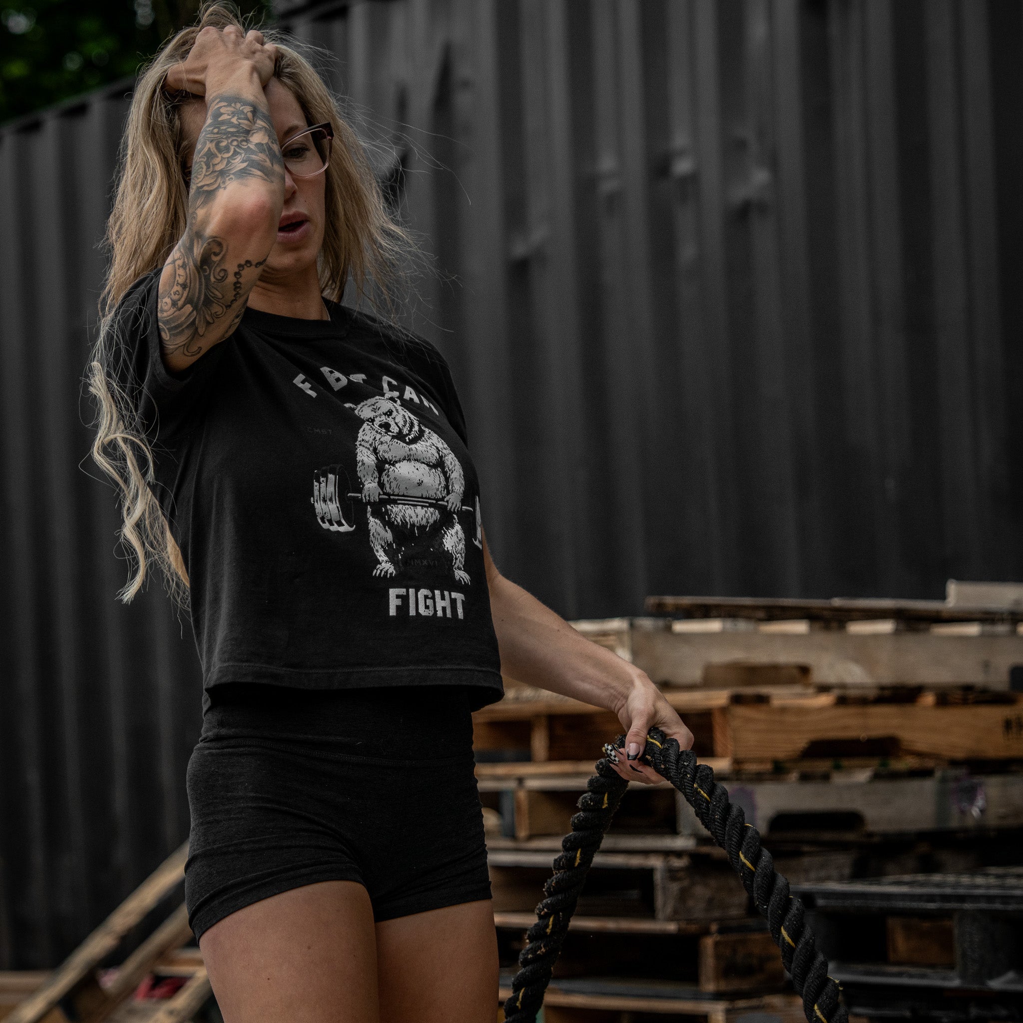 Fat But Can Fight Women's Crop Heavyweight Tee