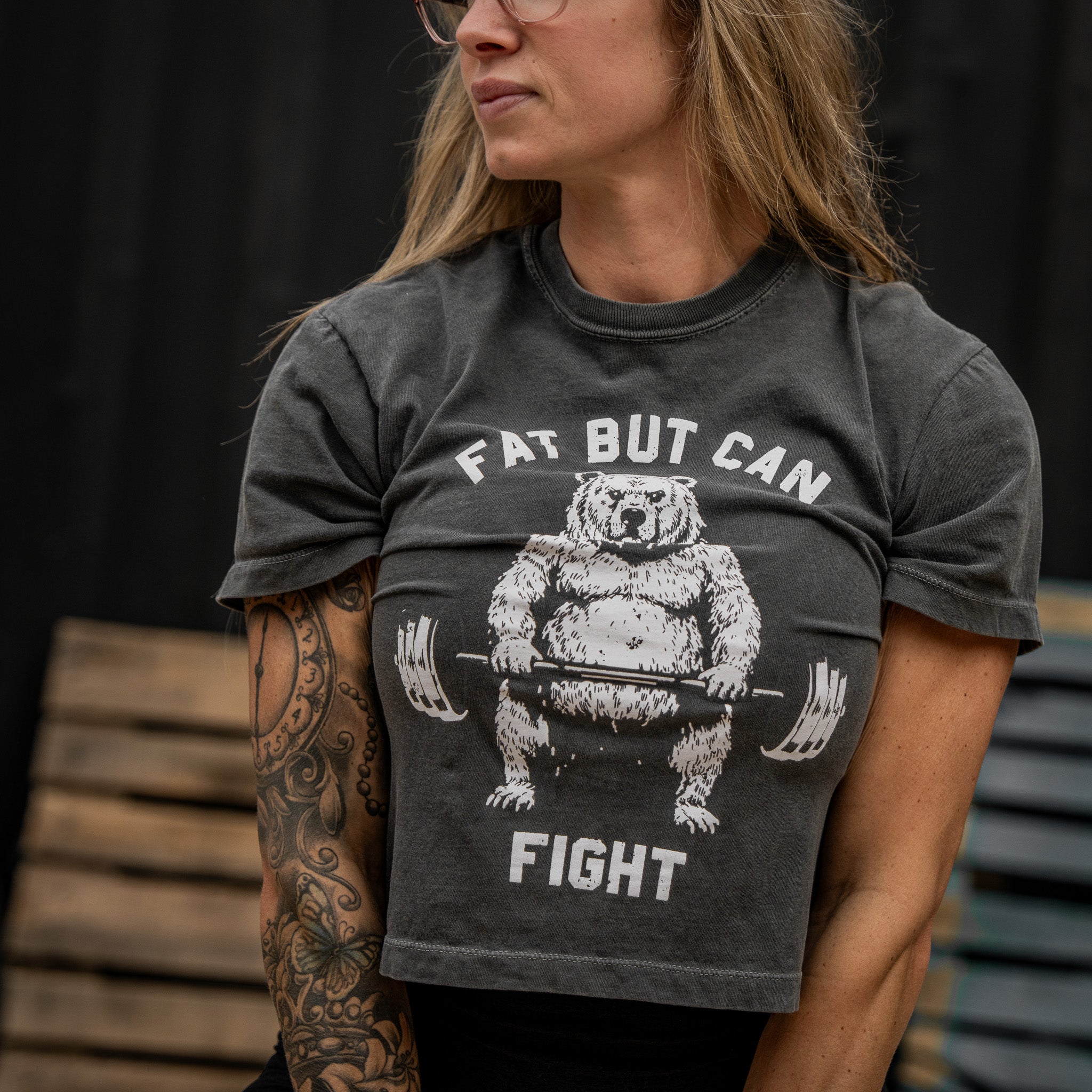 Fat But Can Fight Women's Crop Heavyweight Tee