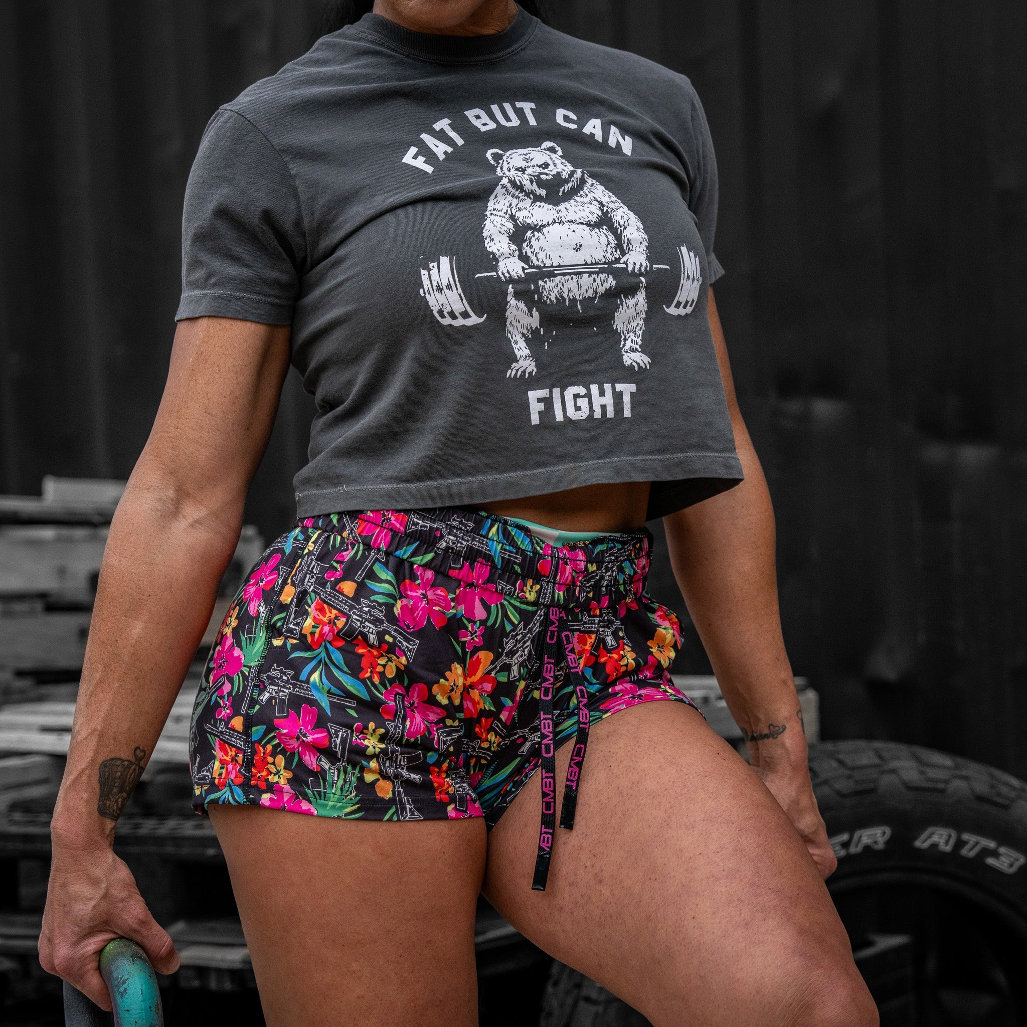 Fat But Can Fight Women's Crop Heavyweight Tee