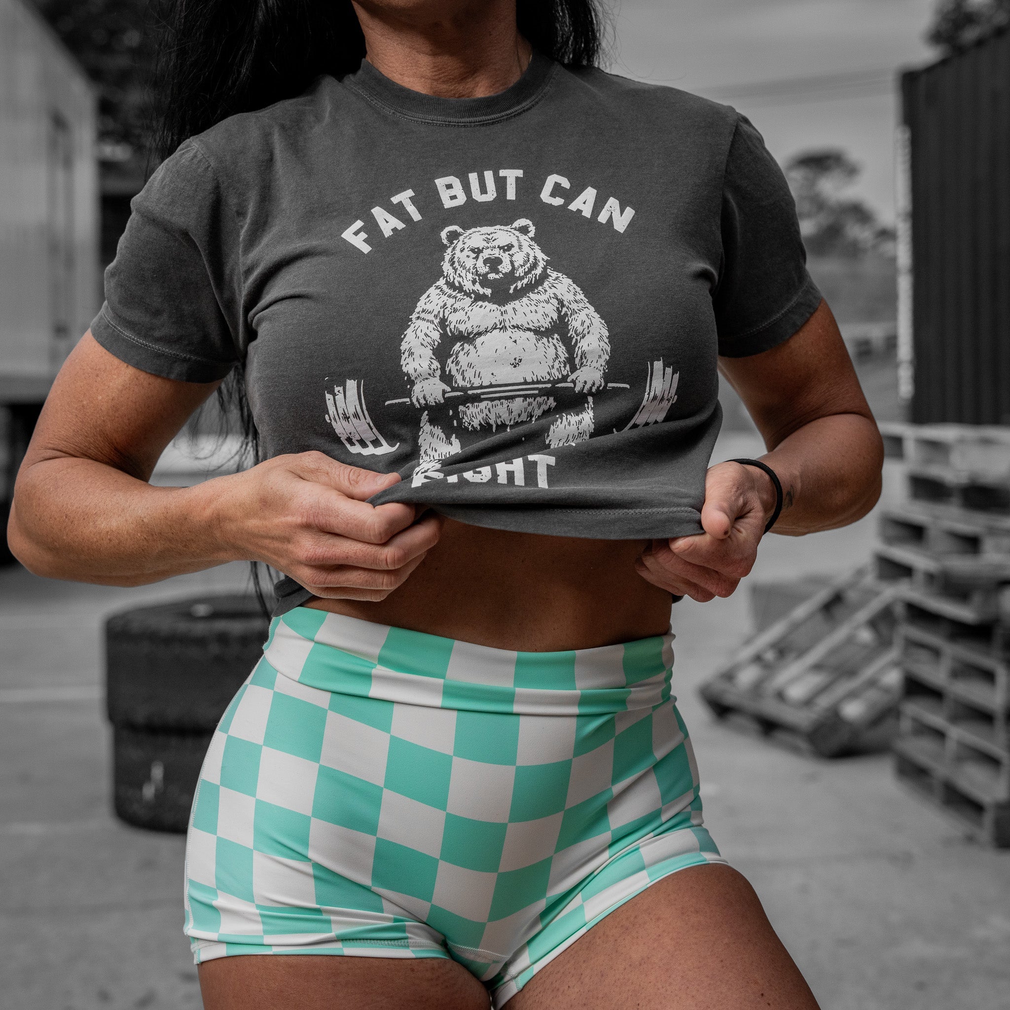 Fat But Can Fight Women's Crop Heavyweight Tee