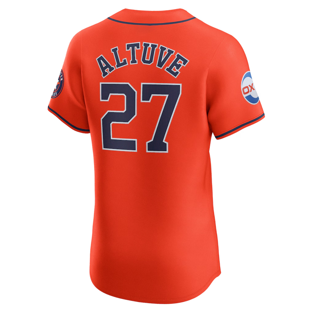 RONEY H.Astros #27 Jose Altuve Orange Alternate Elite Sponsor Patch Player Stitched Jersey