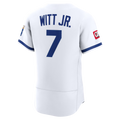 RONEY K.City Royals #7 Bobby Witt Jr. White Home Authentic Sponsor Patch Stitched Jersey