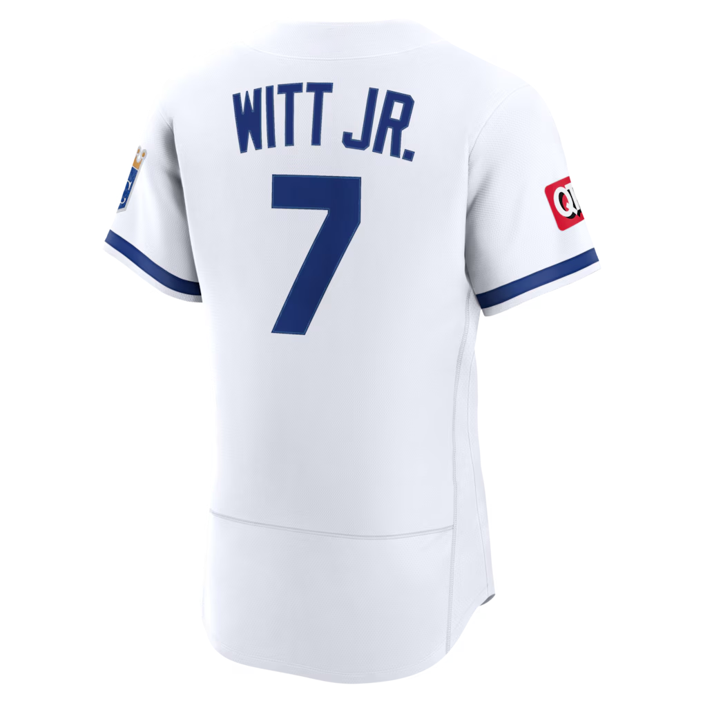 RONEY K.City Royals #7 Bobby Witt Jr. White Home Authentic Sponsor Patch Stitched Jersey