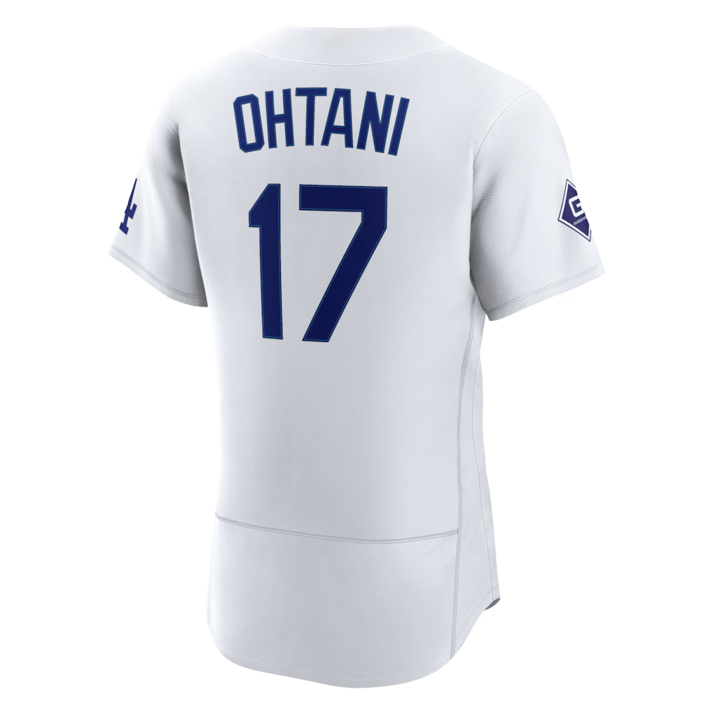 RONEY LA.Dodgers #17 Shohei Ohtani White Home Authentic Sponsor Patch Stitched Jersey