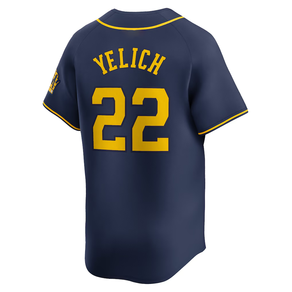 RONEY M.Brewers #22 Christian Yelich Navy Alternate Limited Player Stitched Jersey