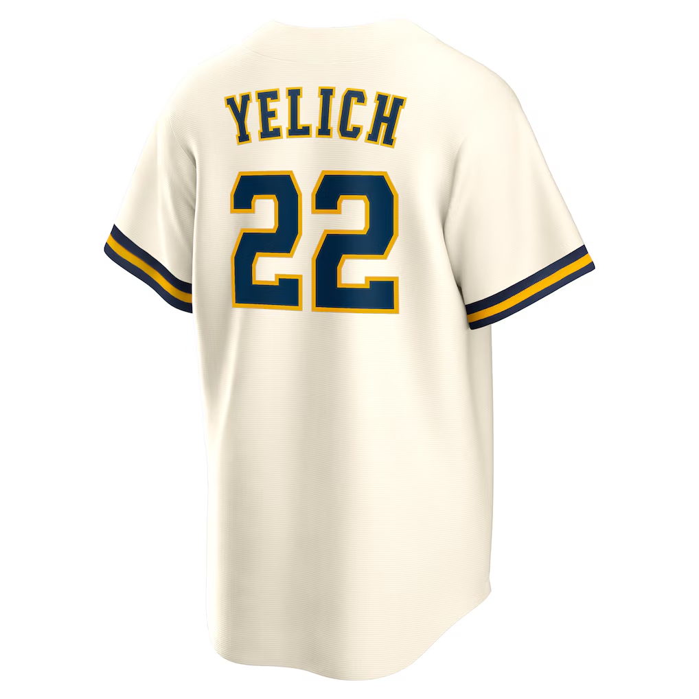 RONEY M.Brewers #22 Christian Yelich White Home Replica Stitched Jersey