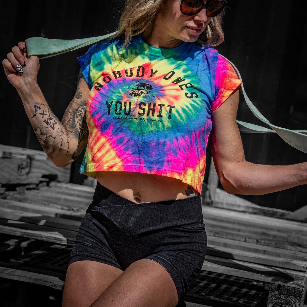 Nobody Owes You Shit Skull Women's Crop Heavyweight Tee