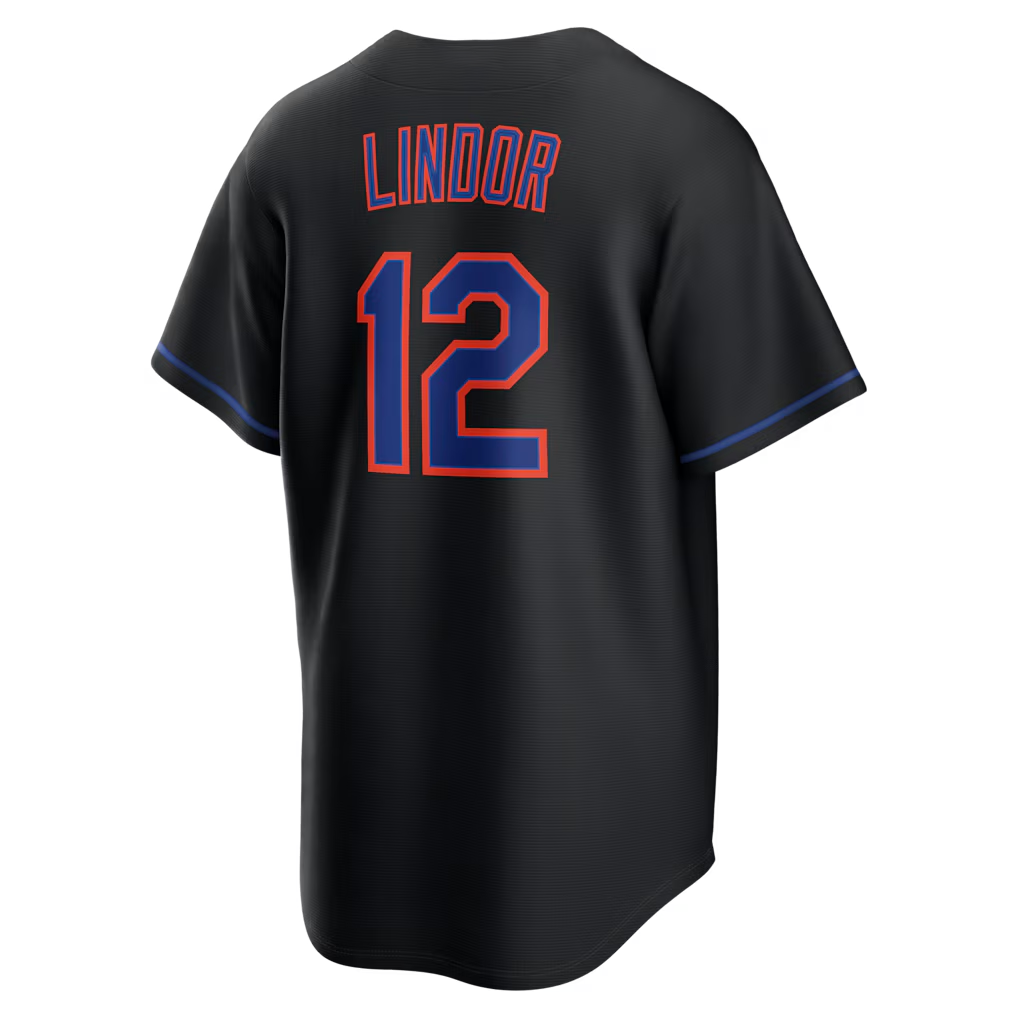 RONEY NY.Mets #12 Francisco Lindor Black Alternate Replica Stitched Jersey