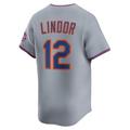 RONEY NY.Mets #12 Francisco Lindor Gray Road Limited Player Stitched Jersey