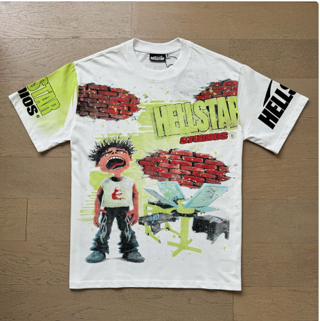 Cheap jerseys New Trendy H Hell Star Series Printed Double Yarn Pure Cotton Casual Unisex Summer Loose Short-Sleeve T-Shirt