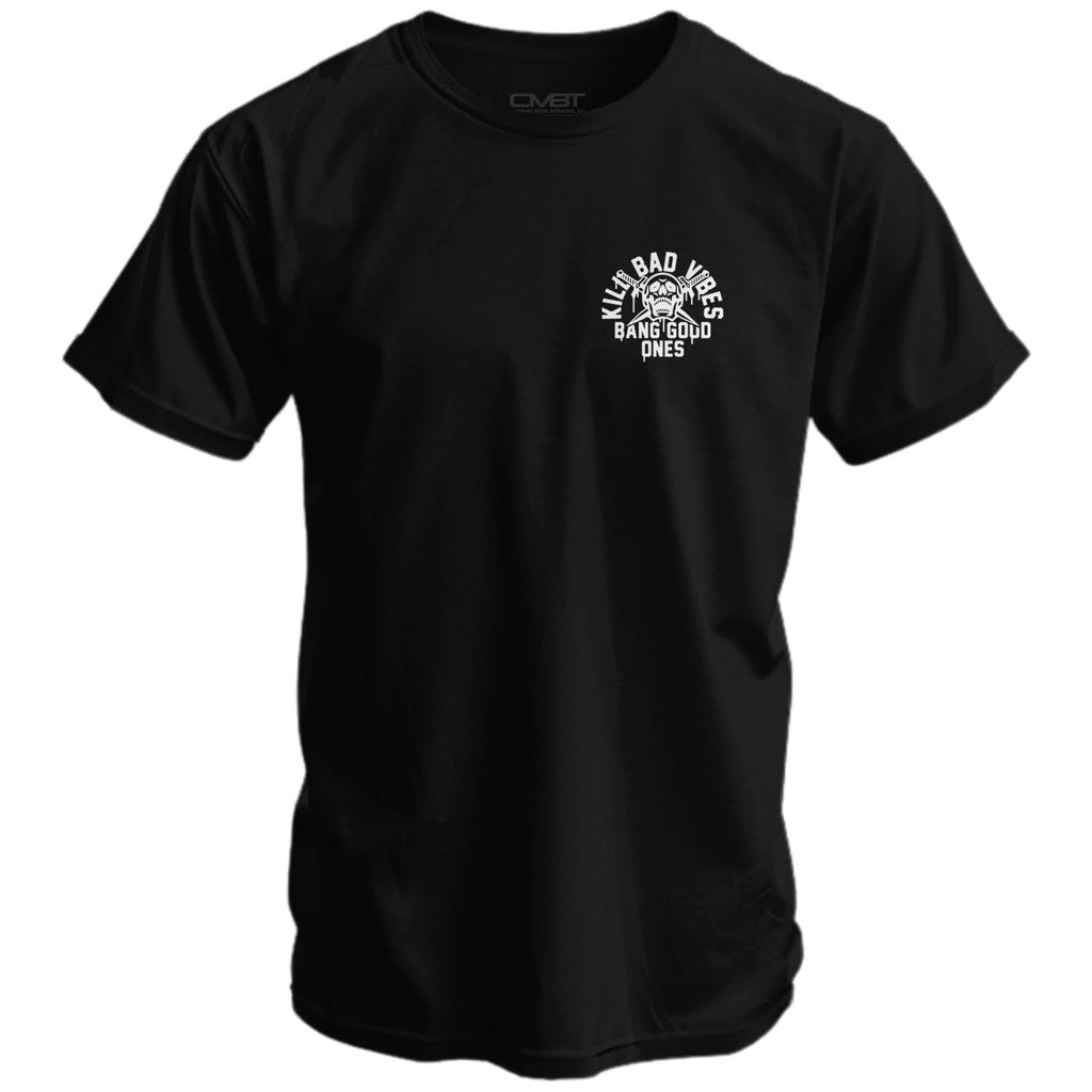 Kill Bad Vibes. Bang Good Ones Skull Men's T-Shirt
